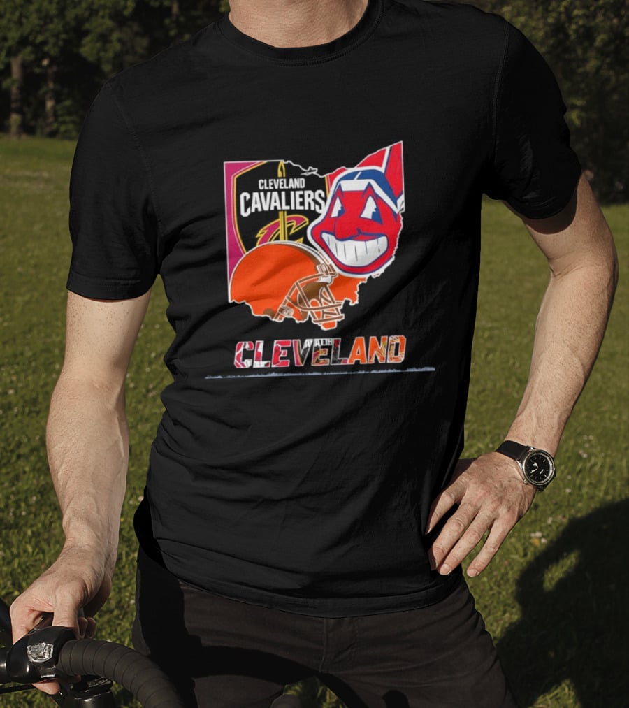 Cleveland Cavaliers Browns Indians 2026 Team Sport Map T-Shirt