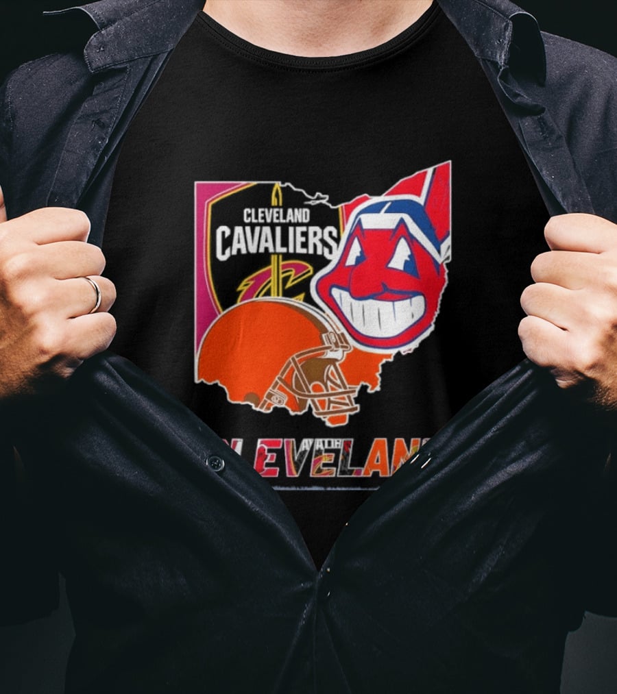 Cleveland Cavaliers Browns Indians 2026 Team Sport Map T-Shirt