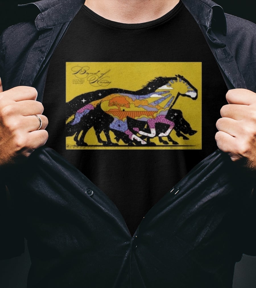 Band Of Horses April 22 2026 Detroit MI Black Horse Psychedelic Landscape T-Shirt