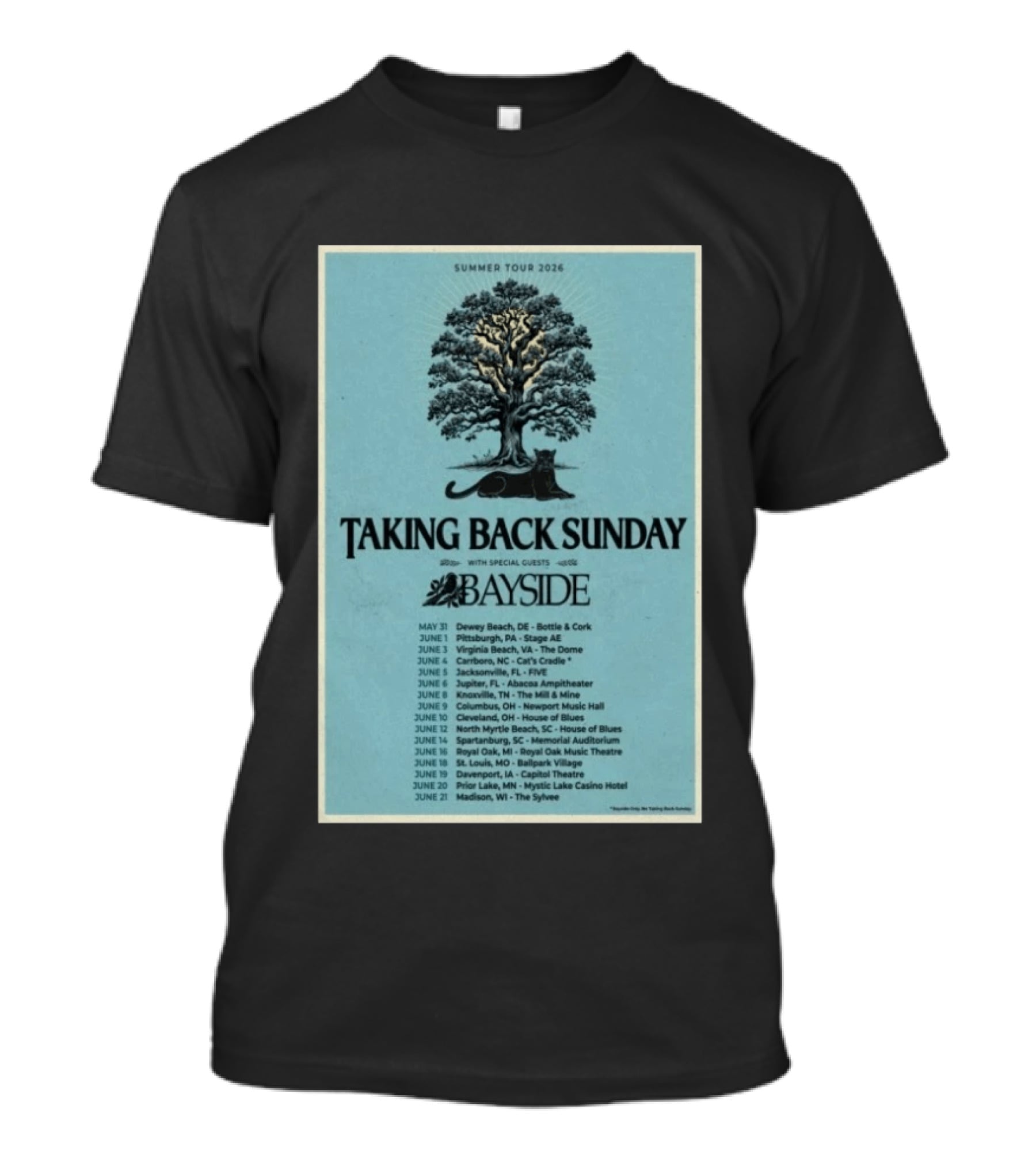 Summer Tour 2026 Taking Back Sunday With Bayside Concert Dates And Locations T-Shirt