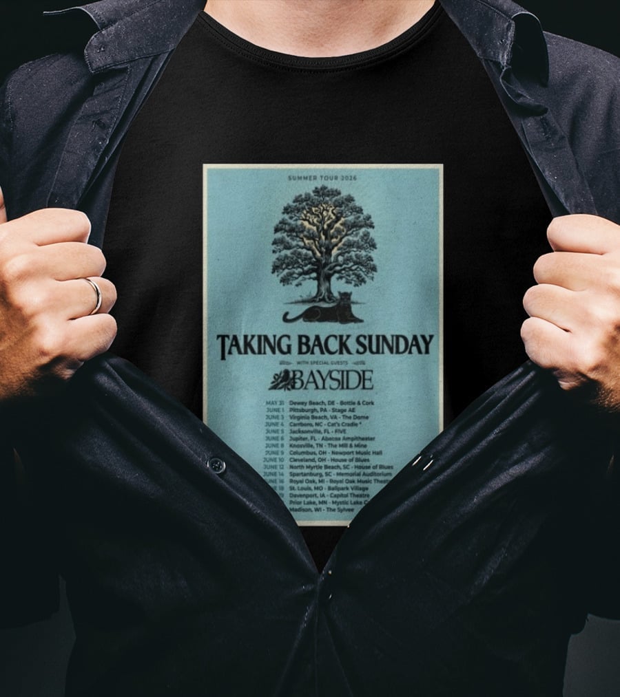 Summer Tour 2026 Taking Back Sunday With Bayside Concert Dates And Locations T-Shirt