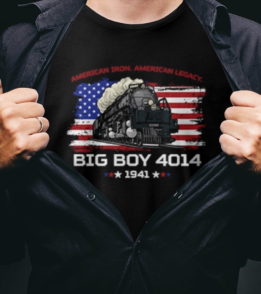 Promoting Real American Iron Big Boy 4014 1941 USA Flag Stars Stripes T-Shirt