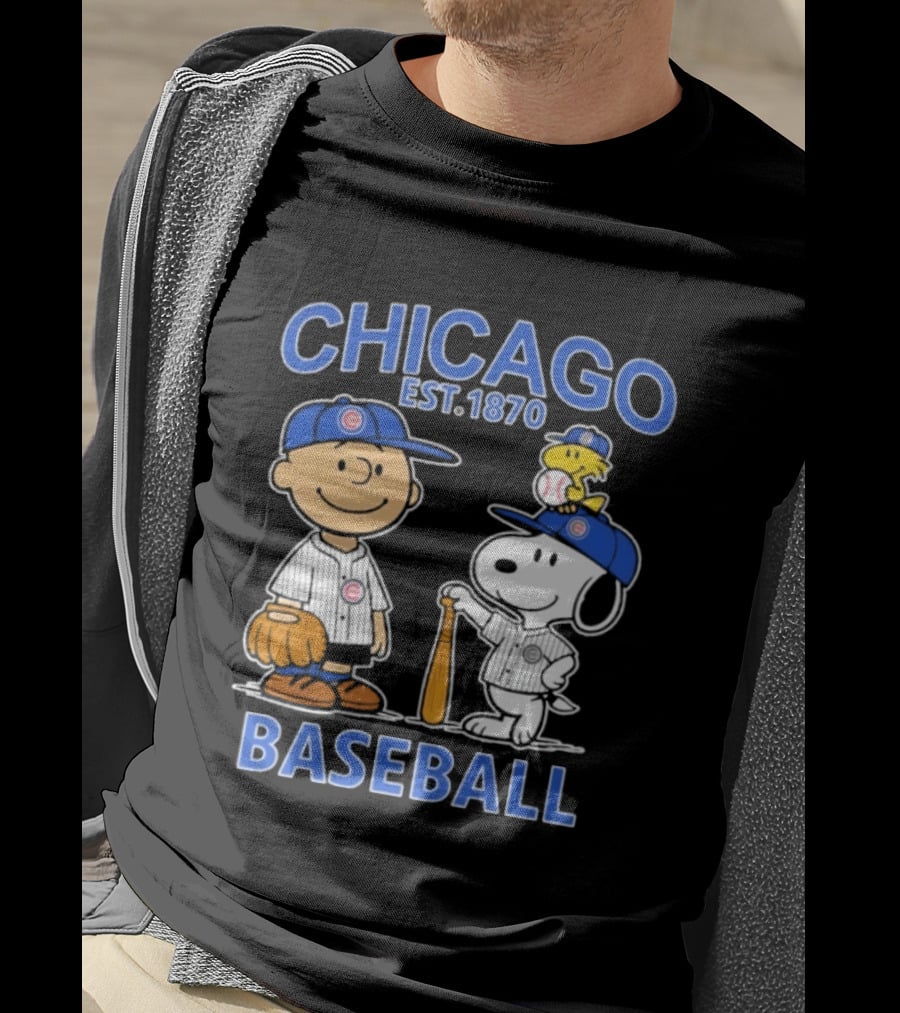 Chicago Est 1870 Snoopy Woodstock Baseball Charlie Brown Cubs T-Shirt