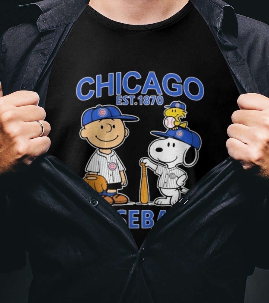 Chicago Est 1870 Snoopy Woodstock Baseball Charlie Brown Cubs T-Shirt