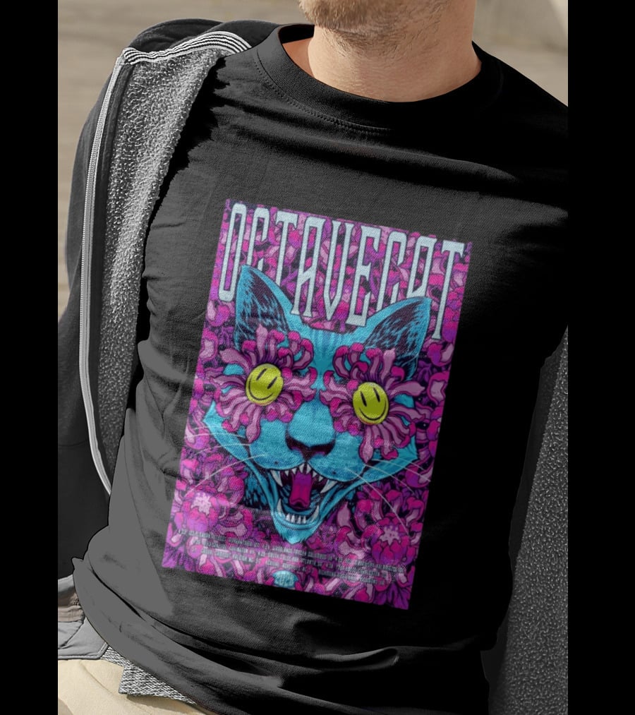 Octave Cat 2026 Psychedelic Spring Tour Dates Floral Cat T-Shirt
