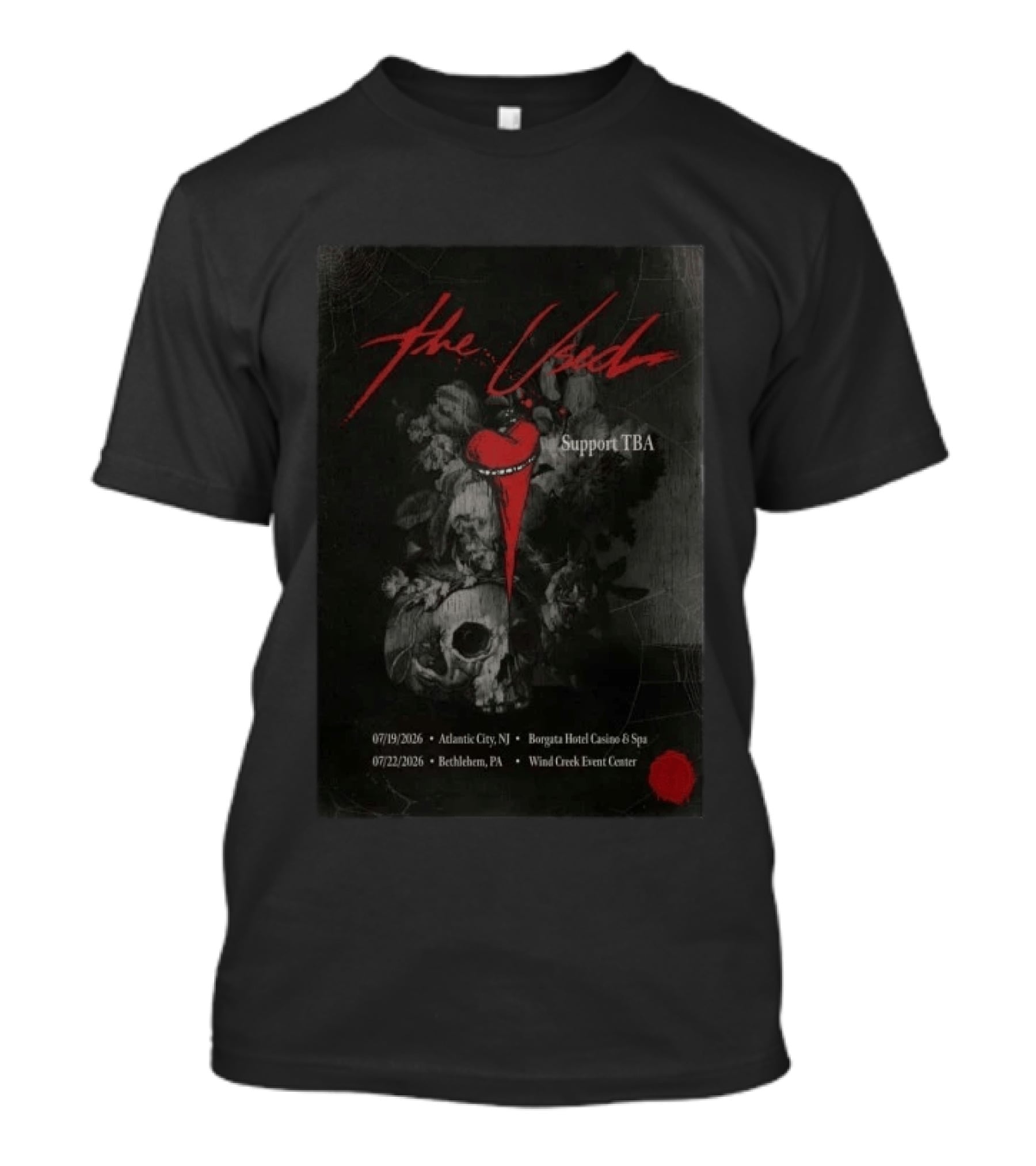 The Used 2026 Tour Atlantic City NJ Borgata Hotel Bethlehem PA Wind Creek Event Center T-Shirt