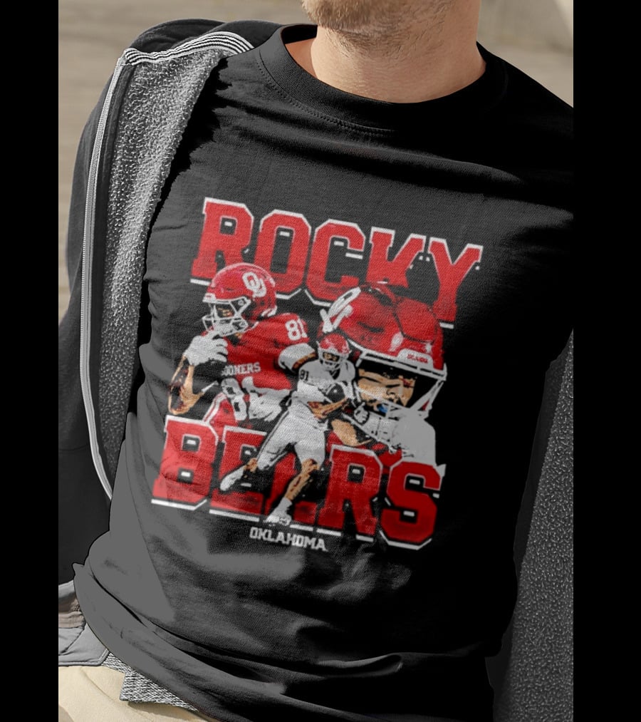 Rocky Beers Oklahoma Sooners Football Collage With NCAA Players And Helmets T-Shirt