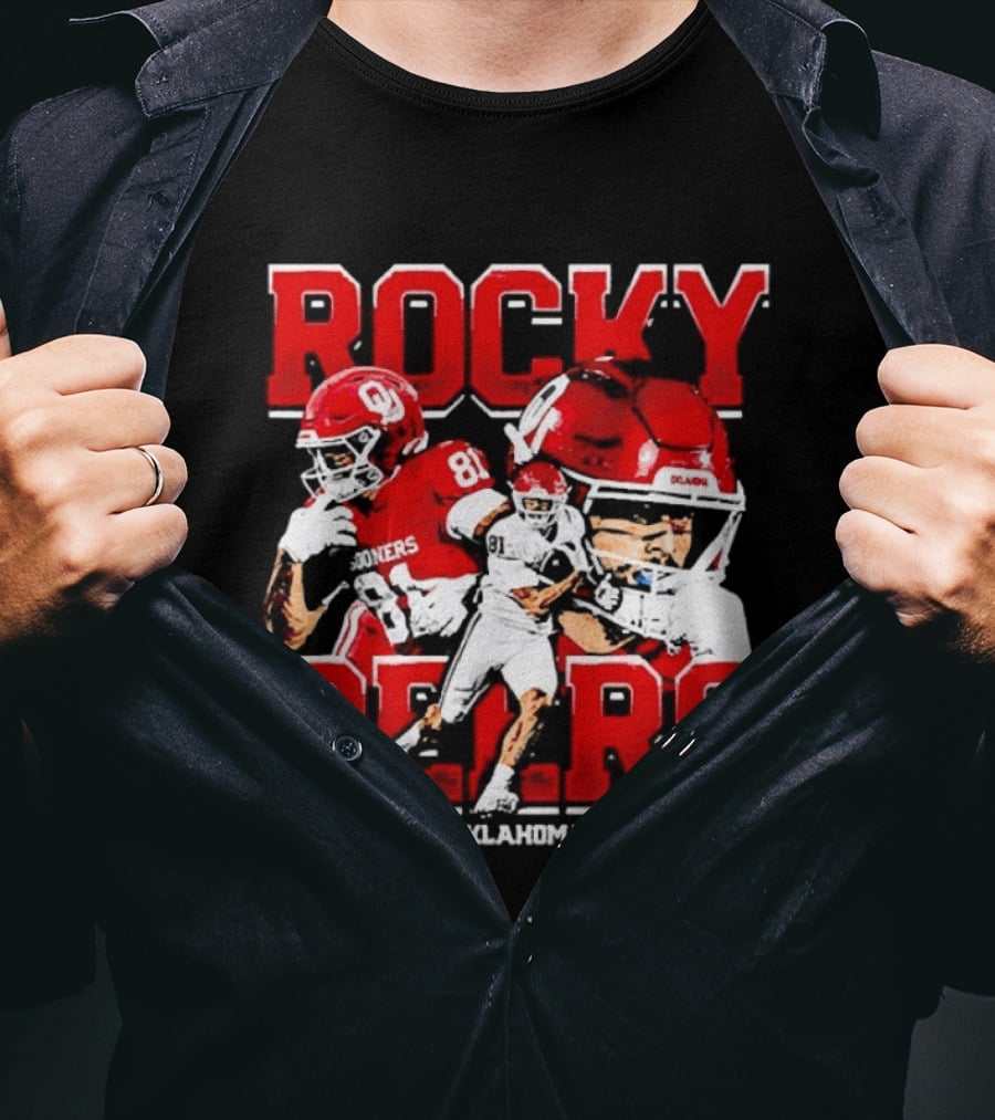 Rocky Beers Oklahoma Sooners Football Collage With NCAA Players And Helmets T-Shirt