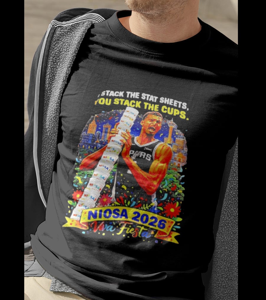 Victor Wembanyama Spurs NIOSA 2026 Viva Fiesta Stack The Stat Sheets T-Shirt