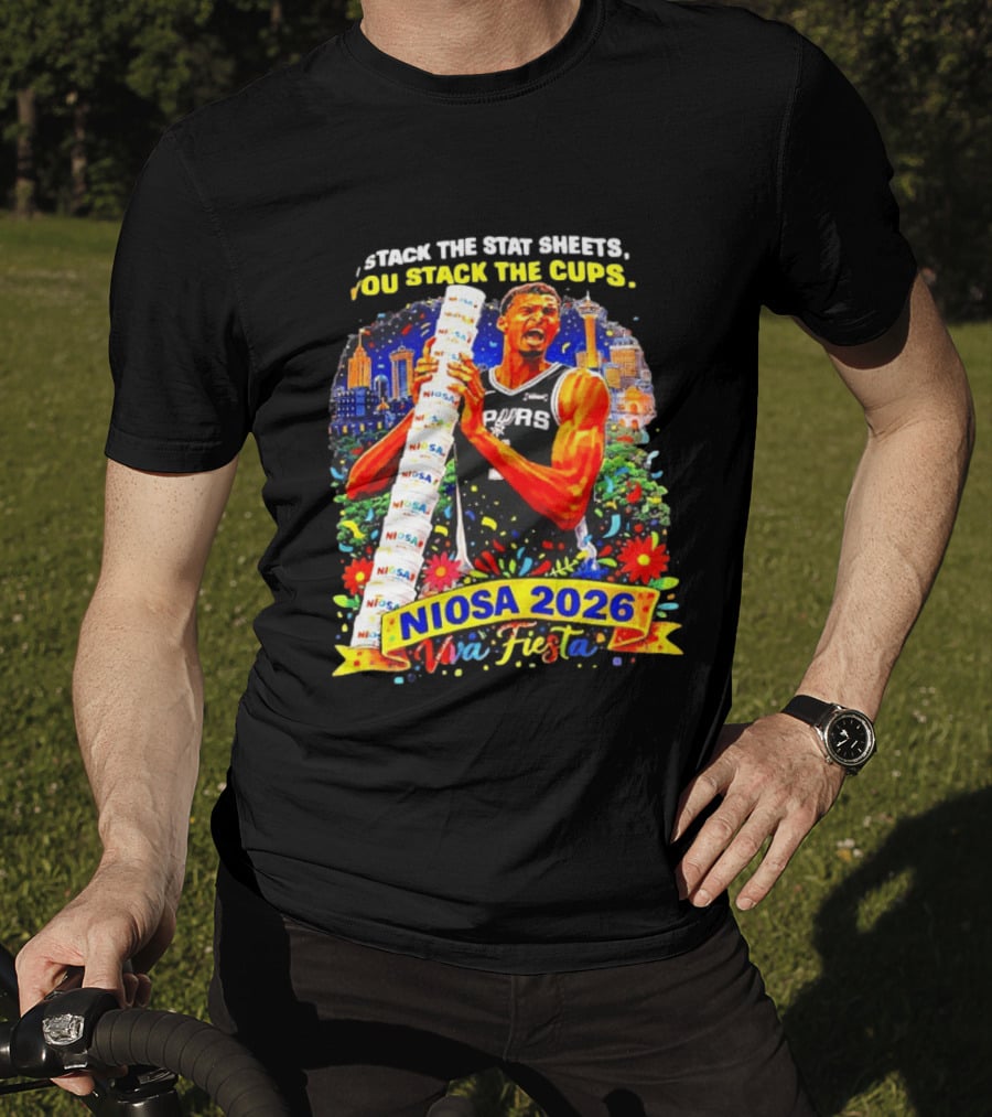 Victor Wembanyama Spurs NIOSA 2026 Viva Fiesta Stack The Stat Sheets T-Shirt
