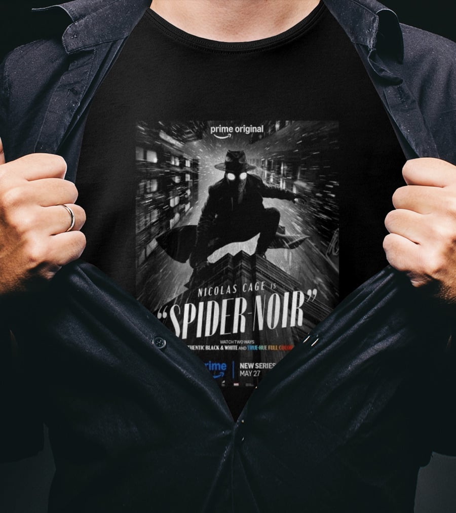 Prime Original Nicolas Cage Spider Noir New Series Release May 27 Authentic Black And White Version T-Shirt