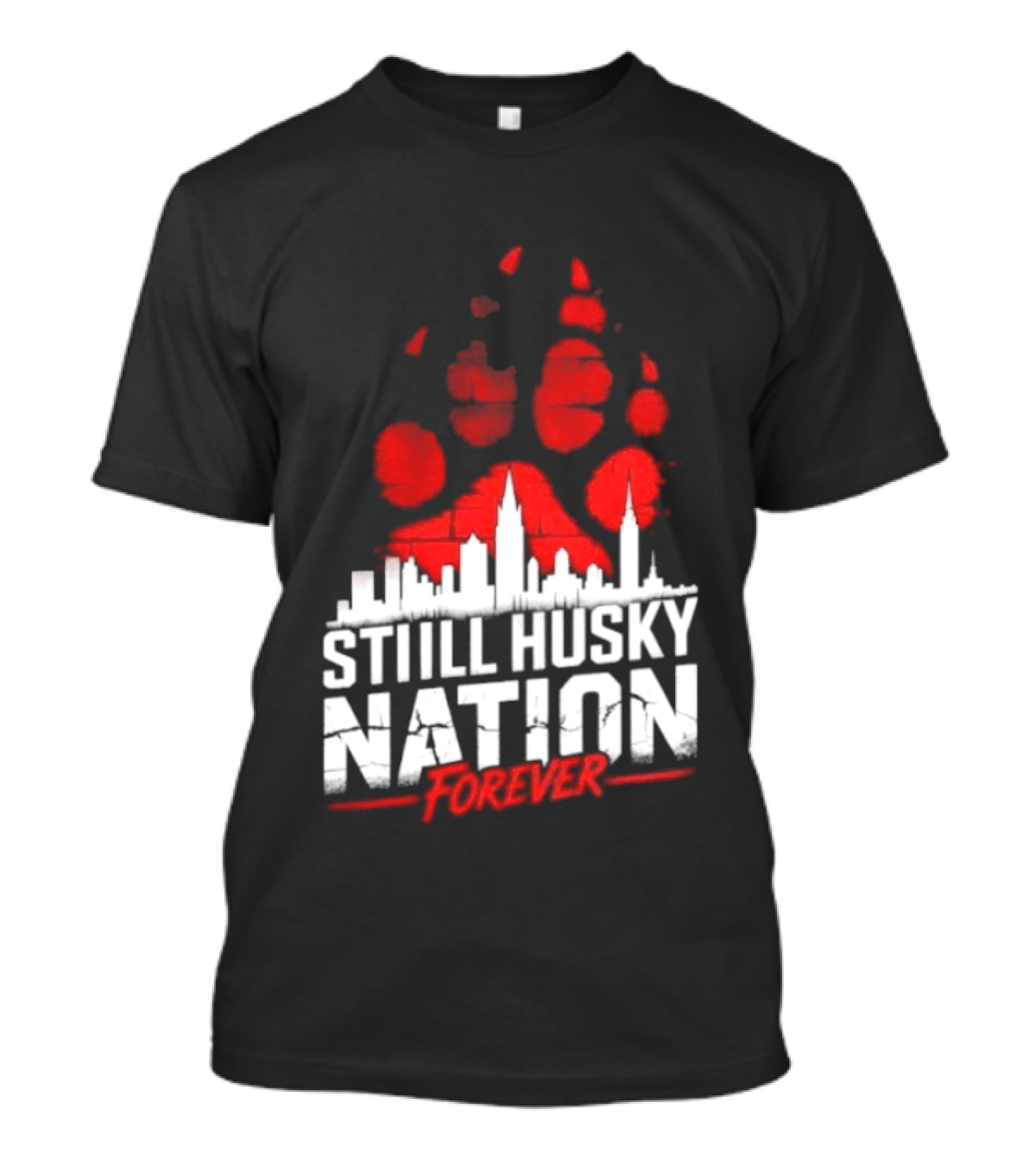 Still Husky Nation Forever Red Paw Print Skyline 2026 NBA UConn Huskies T-Shirt