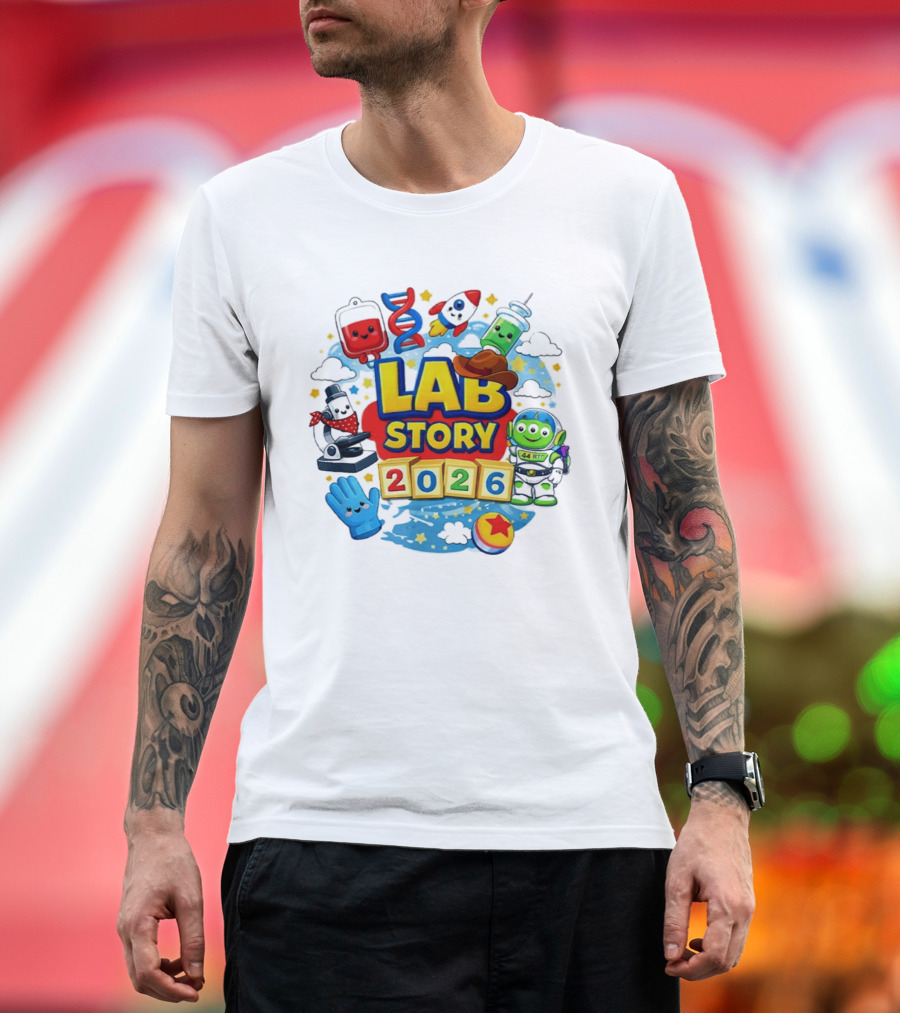 LAB STORY 2026 Cartoon Rocket Alien Science Adventure T-Shirt