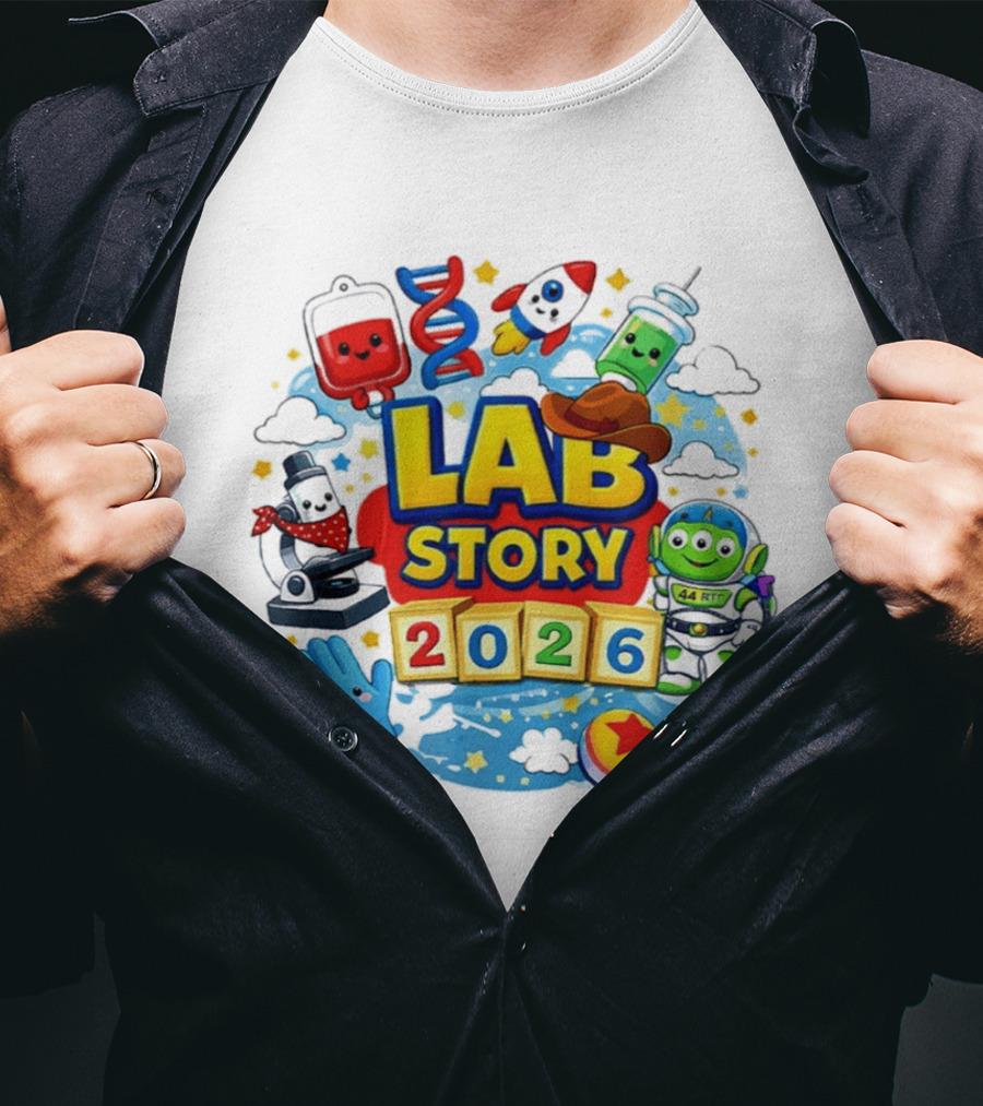 LAB STORY 2026 Cartoon Rocket Alien Science Adventure T-Shirt