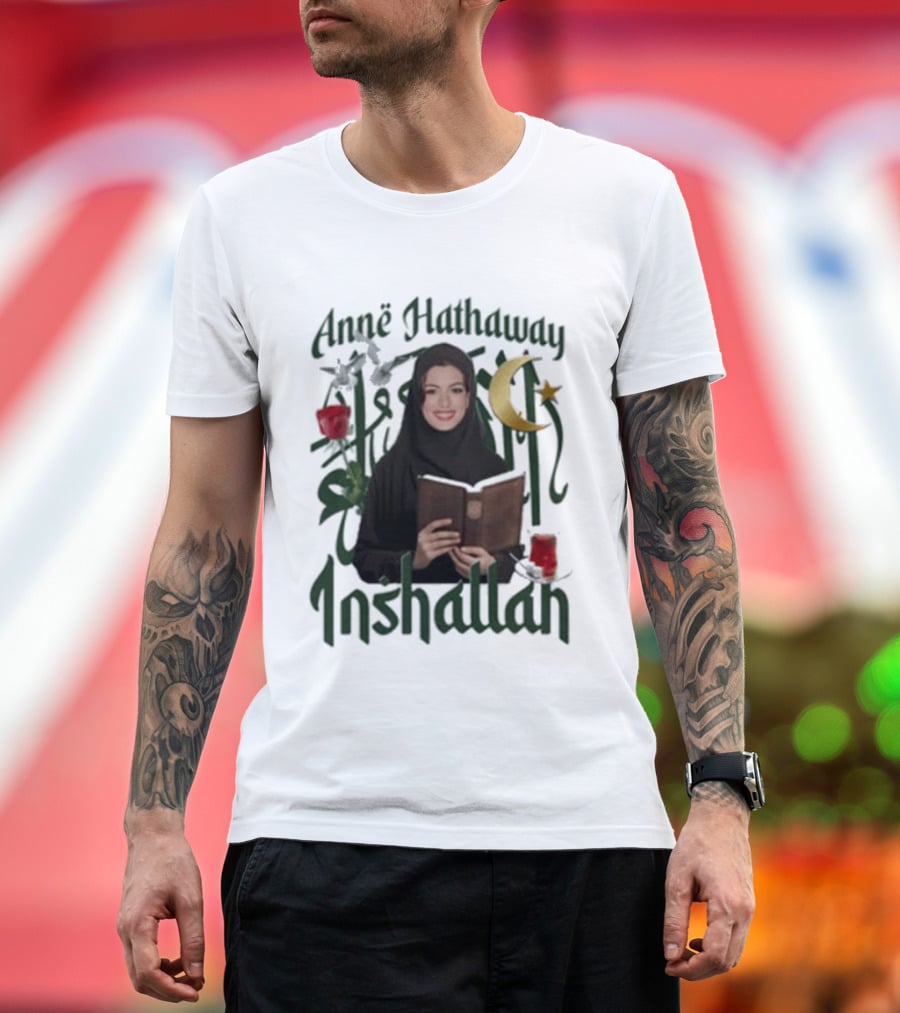 Anne Hathaway Inshallah Book Crescent Moon Tea T-Shirt