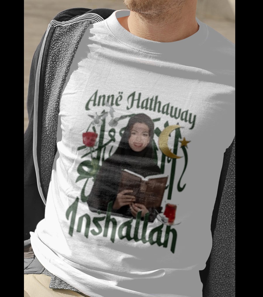 Anne Hathaway Inshallah Book Crescent Moon Tea T-Shirt