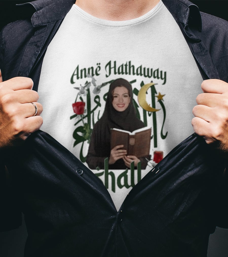 Anne Hathaway Inshallah Book Crescent Moon Tea T-Shirt