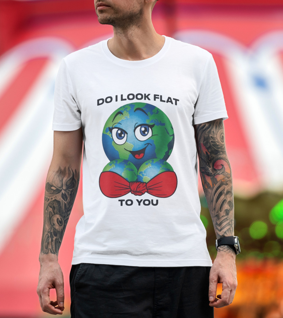 Do I Look Flat To You Earth Cartoon With Red Bowtie T-Shirt