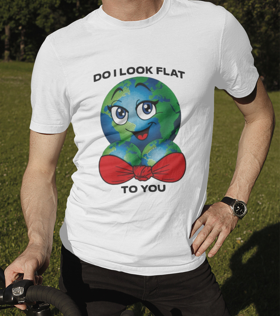Do I Look Flat To You Earth Cartoon With Red Bowtie T-Shirt