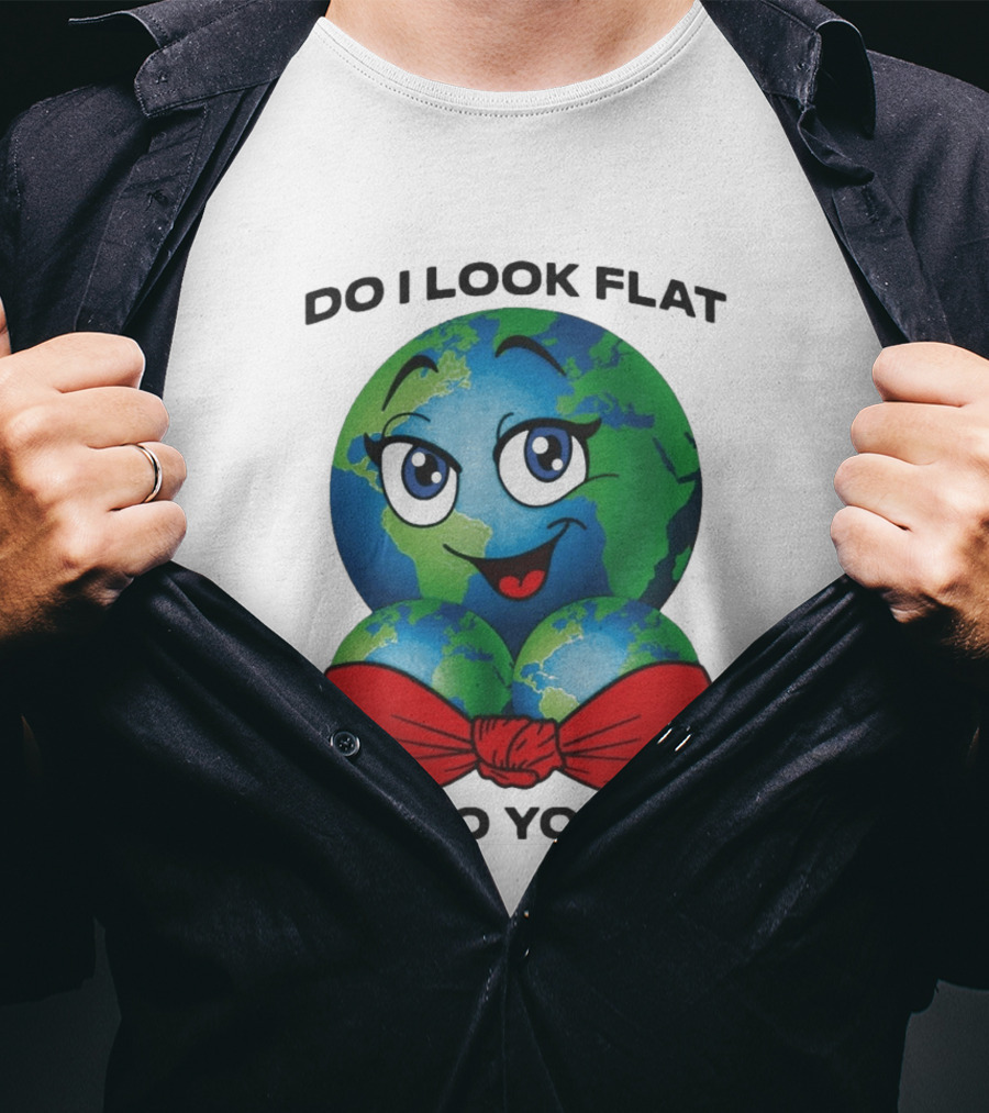 Do I Look Flat To You Earth Cartoon With Red Bowtie T-Shirt