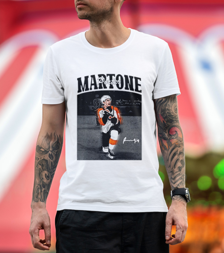 Porter Martone Fly Hockey Celebration With Signature T-Shirt