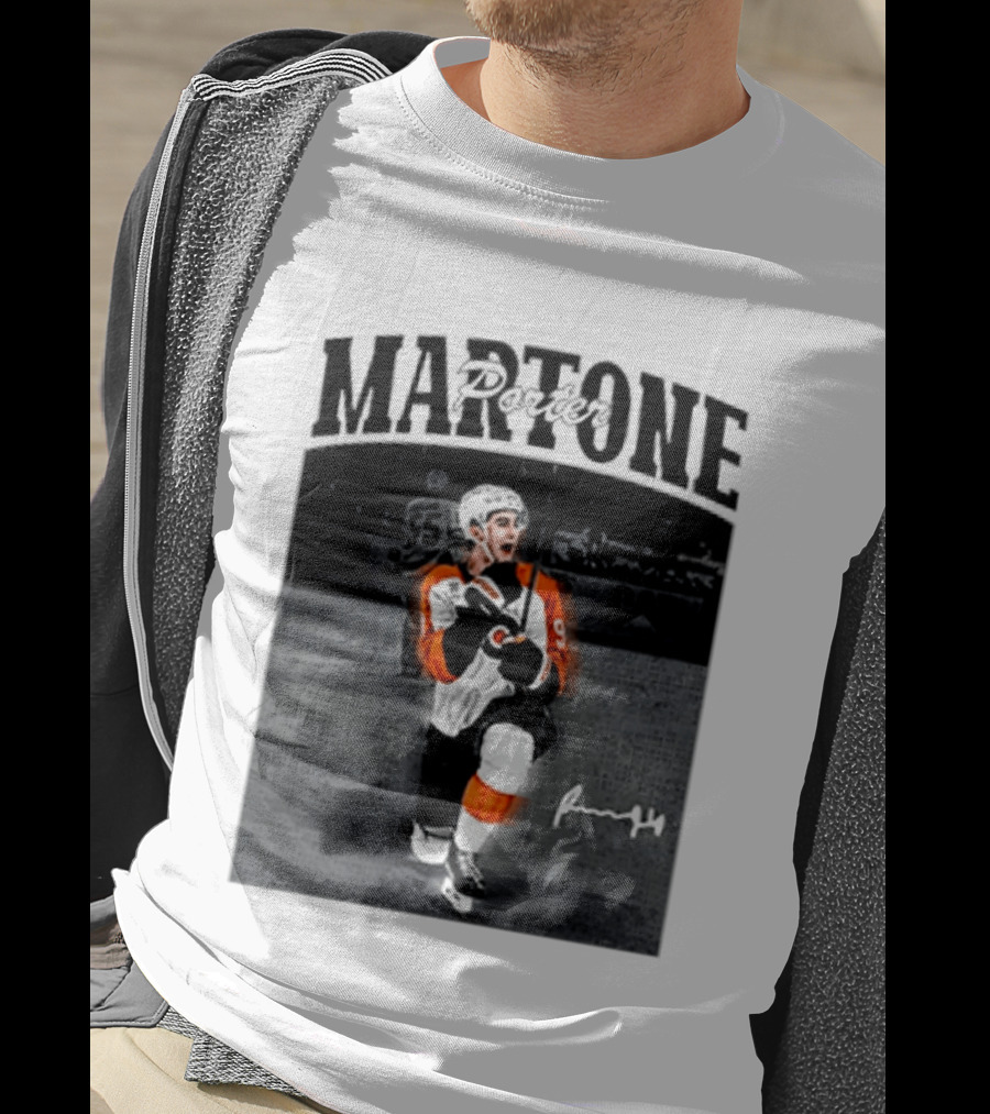 Porter Martone Fly Hockey Celebration With Signature T-Shirt