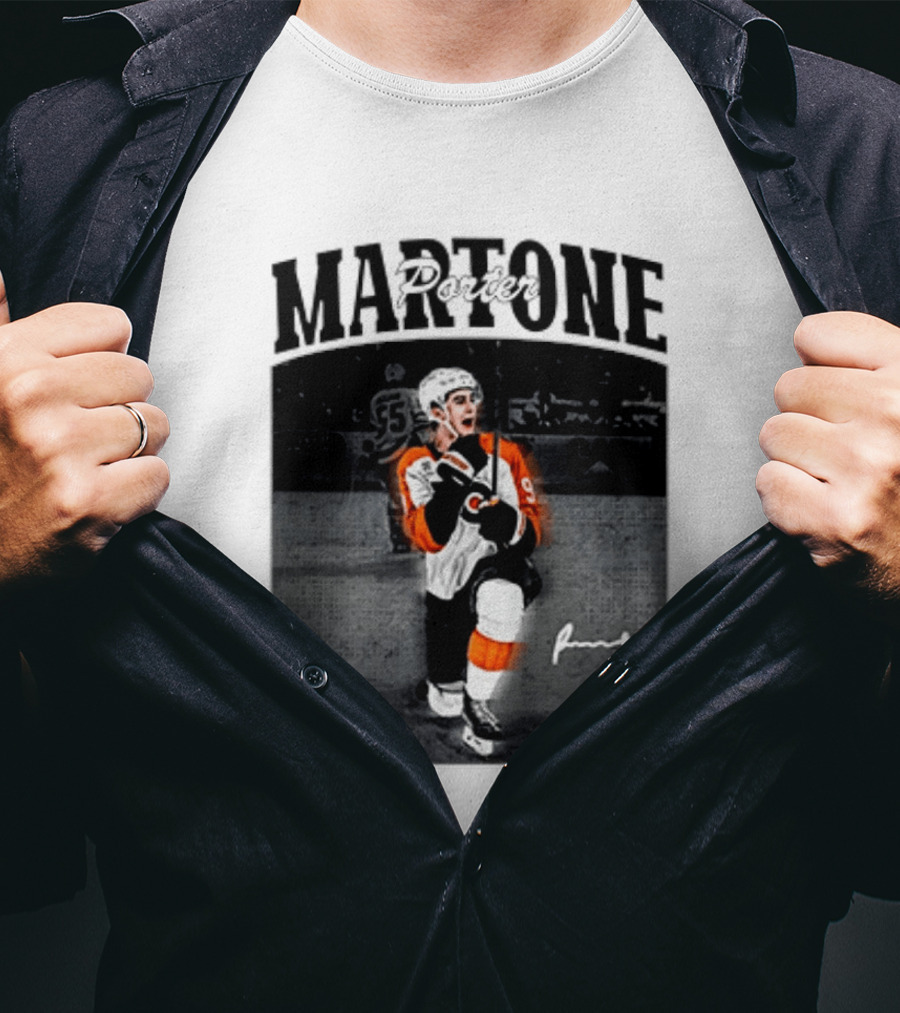 Porter Martone Fly Hockey Celebration With Signature T-Shirt