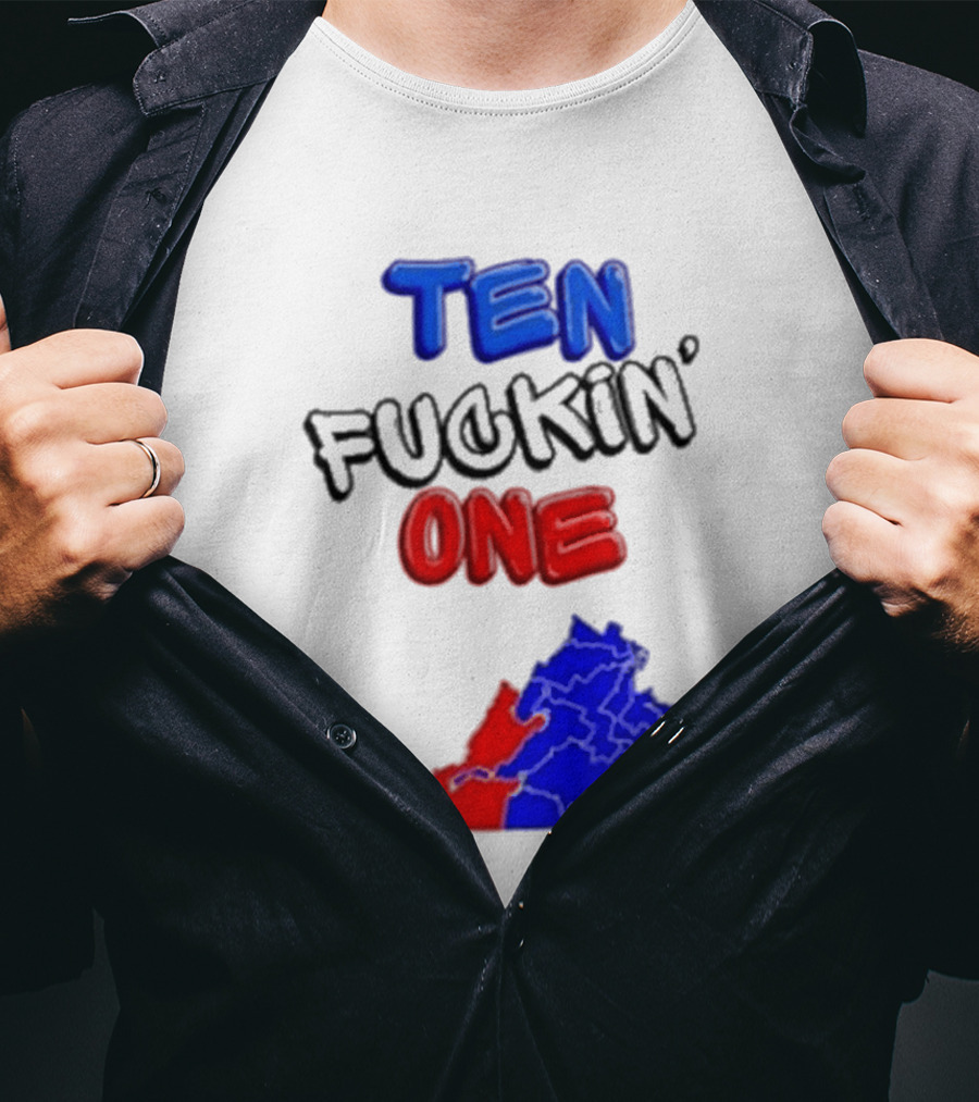 TEN FUCKIN ONE Virginia State Map Red Blue T-Shirt