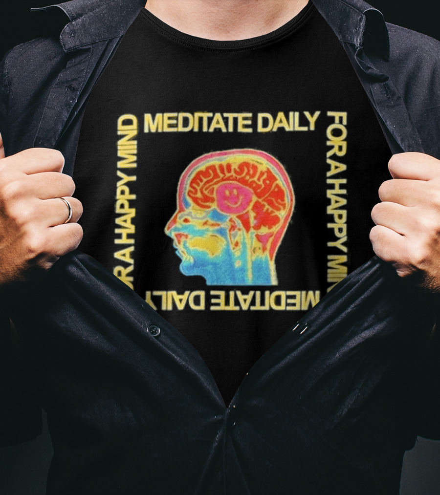 Meditate Daily For A Happy Mind Colorful Brain T-Shirt