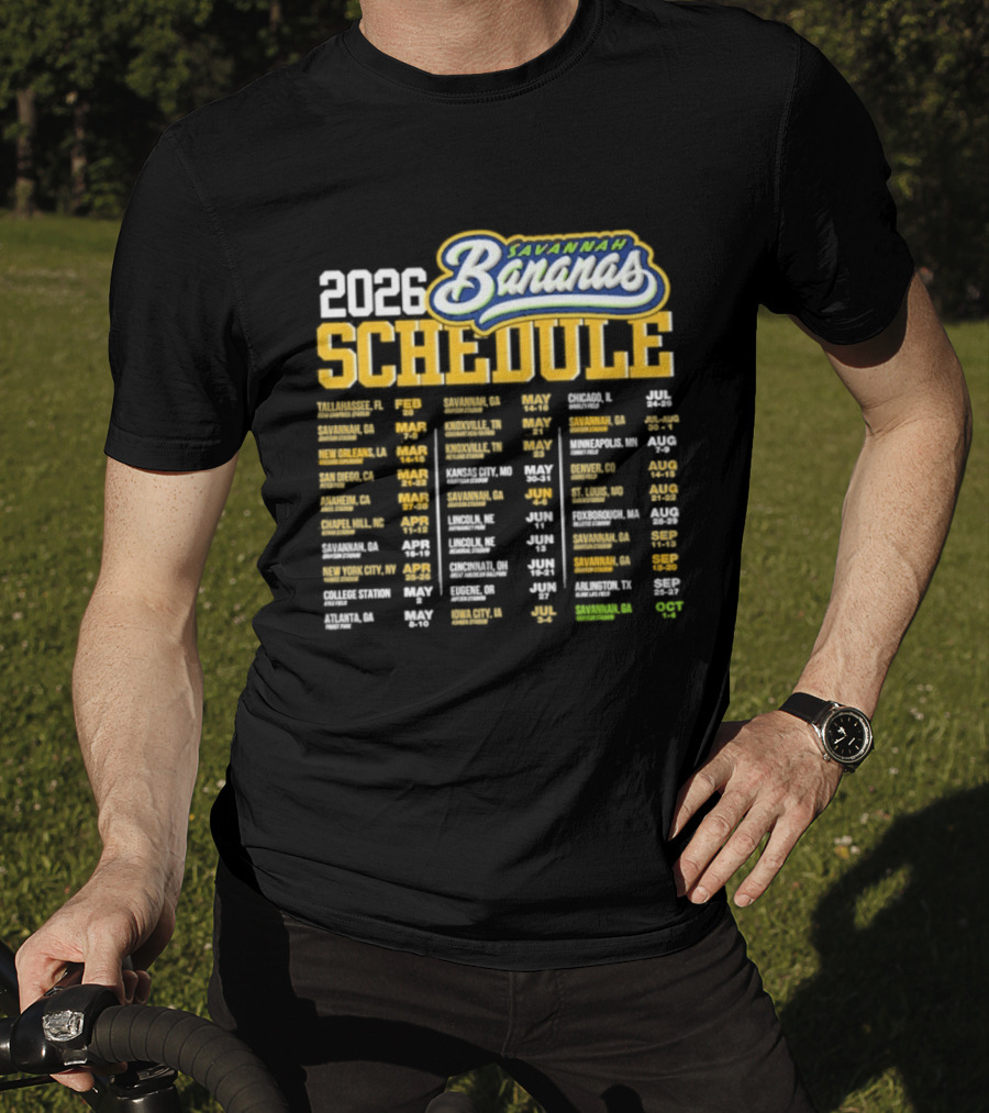 Savannah Bananas 2026 World Tour Schedule Dates And Locations T-Shirt