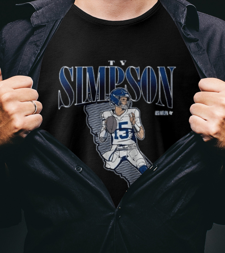 Ty Simpson Football Quarterback Illustration With Number 15 And Helmet T-Shirt
