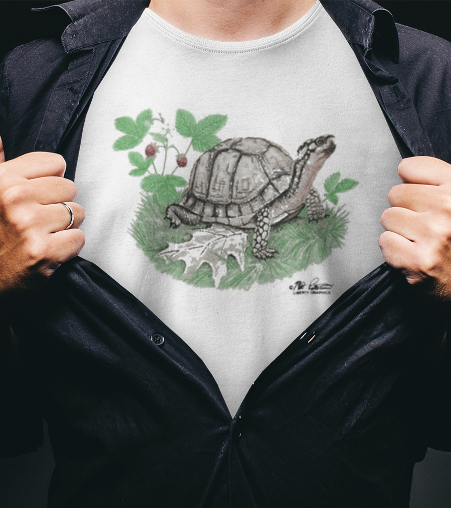 Naturet Turtle Among Berries And Greenery On Stone Base T-Shirt