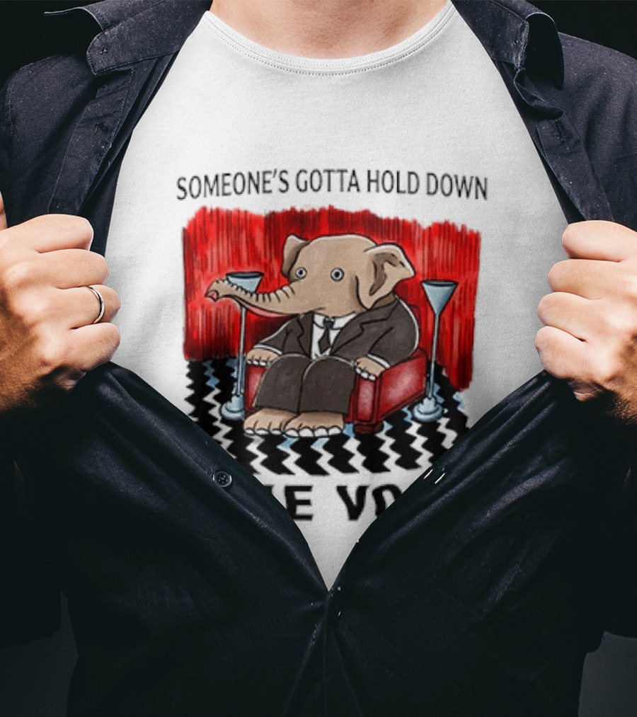 Someone's Gotta Hold Down The Void Elephant In Suit Martini And Red Chair T-Shirt