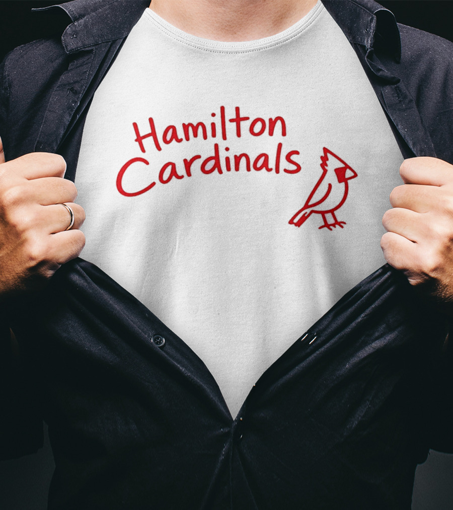 Hamilton Cardinals Red Text With Cardinal Drawing T-Shirt