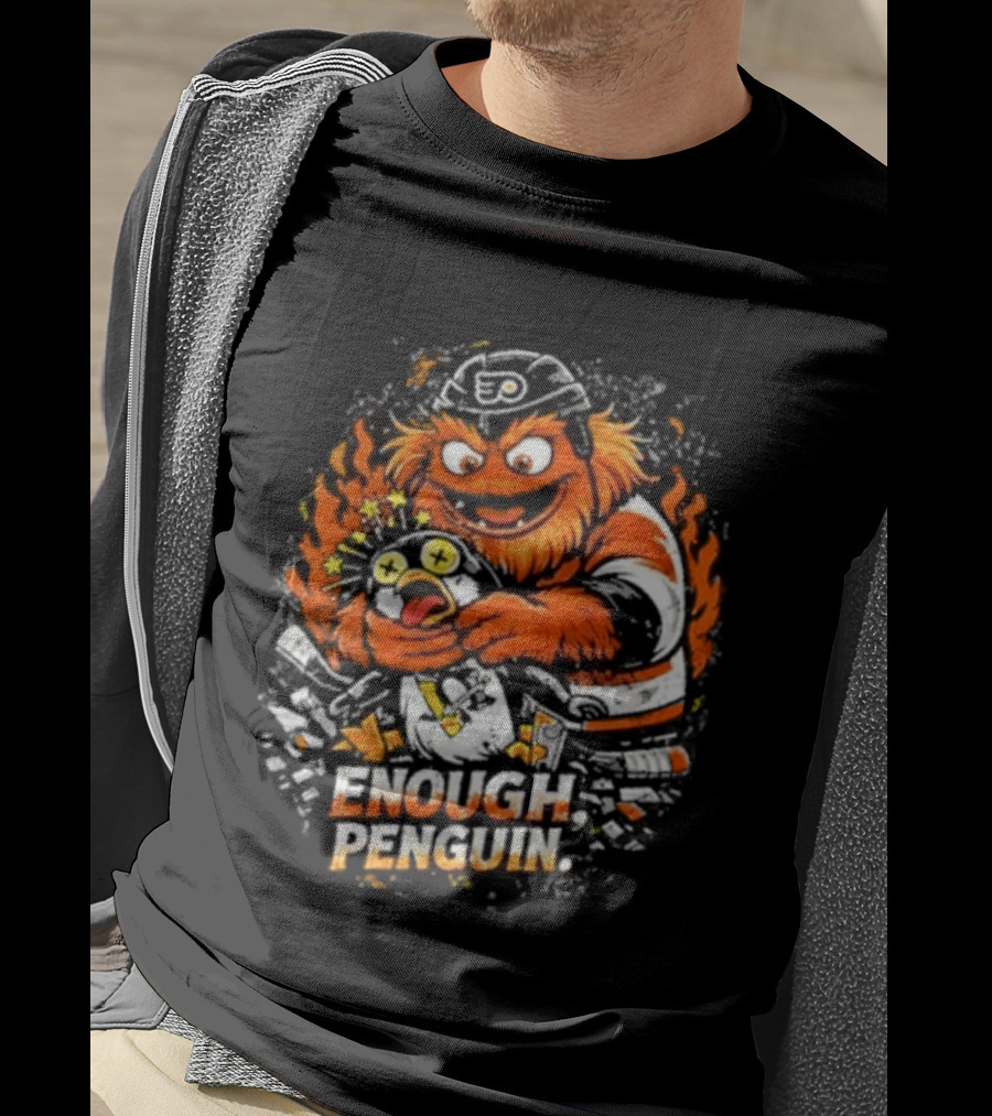Gritty Enough Penguin Philadelphia Flyers Vs Penguins Retro Comic T-Shirt