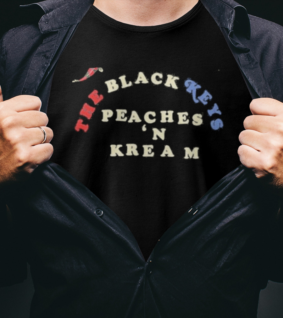 The Black Keys Peaches 'N Kream Red Blue Cream Letters T-Shirt