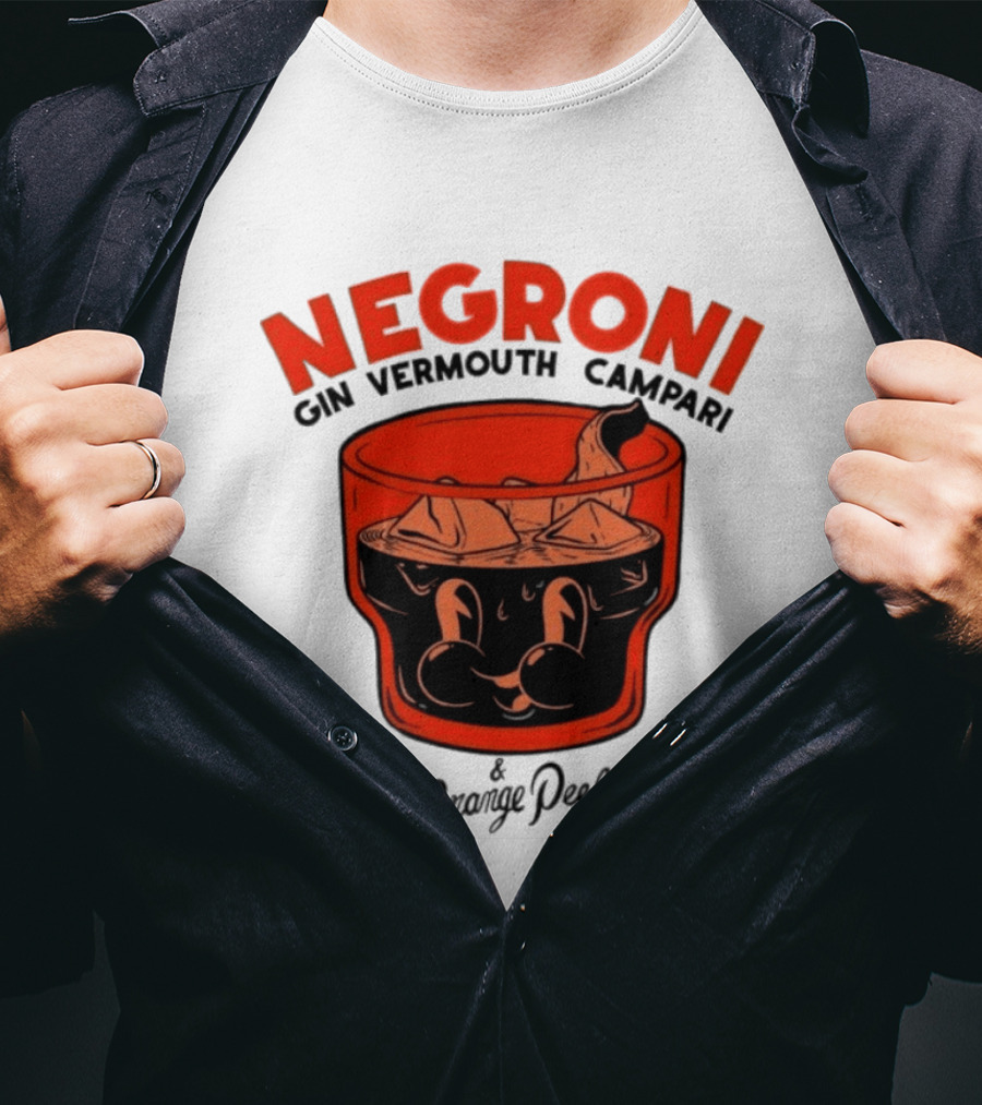Negroni Gin Vermouth Campari With Orange Peel And Ice Retro Comic T-Shirt