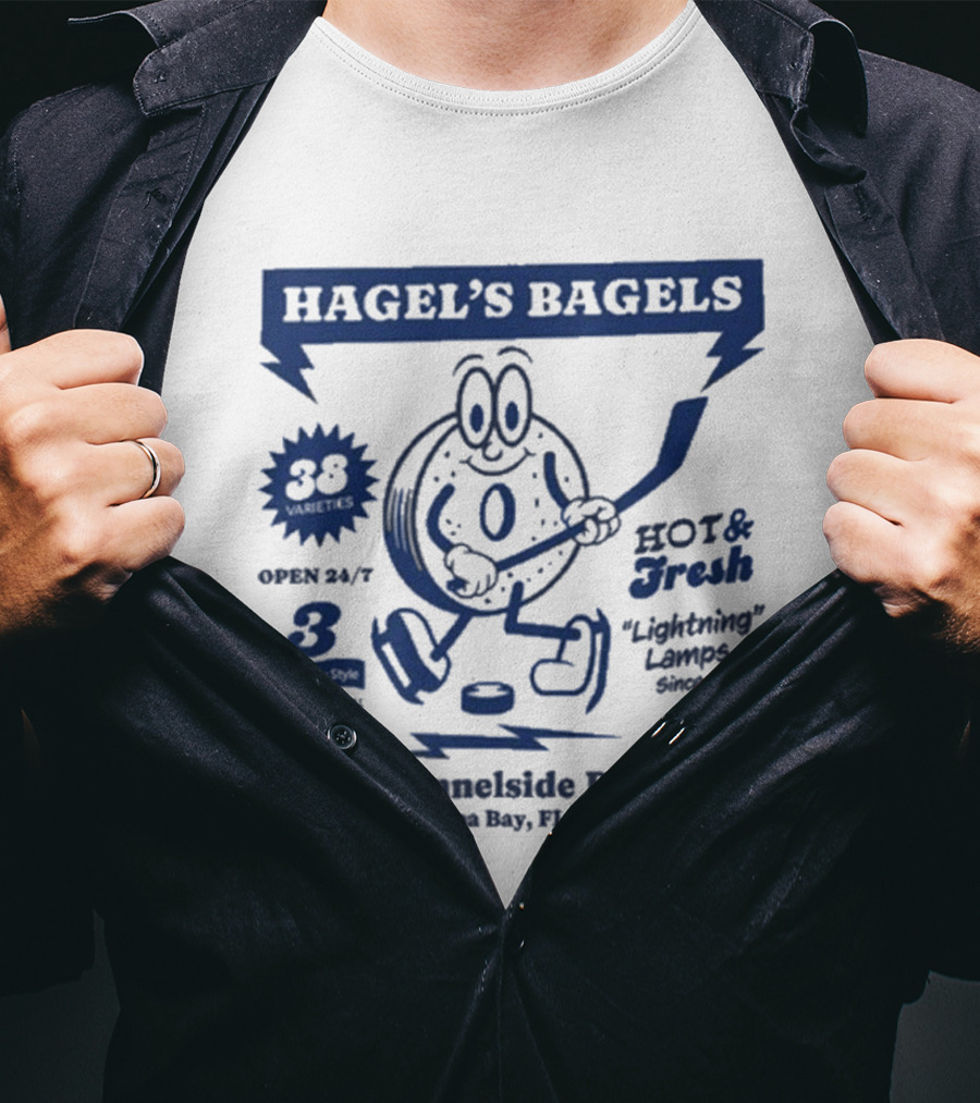 Hagel's Bagels Hockey Tampa Bay Lightning Lauro 401 Channelside Drive T-Shirt