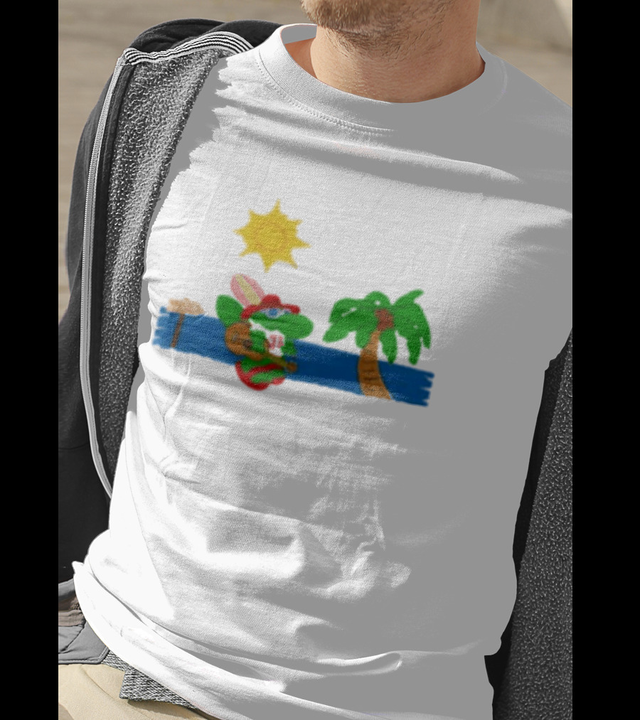 Jimmy Buffett Gator With Guitar By Palm Tree And Sun T-Shirt