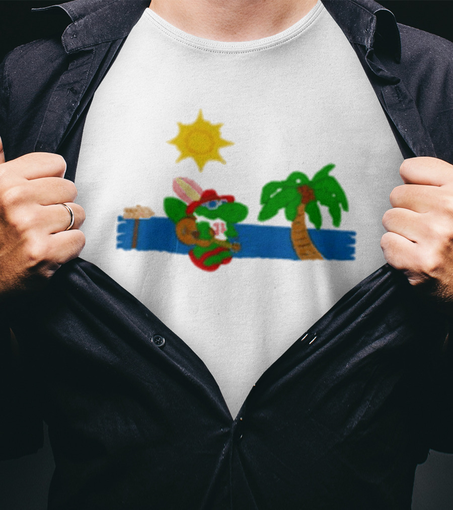 Jimmy Buffett Gator With Guitar By Palm Tree And Sun T-Shirt