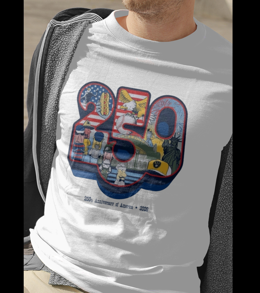 Milwaukee Brewers American Baseball Hotdog Eagle Statue Of Liberty 250th Anniversary Celebration T-Shirt