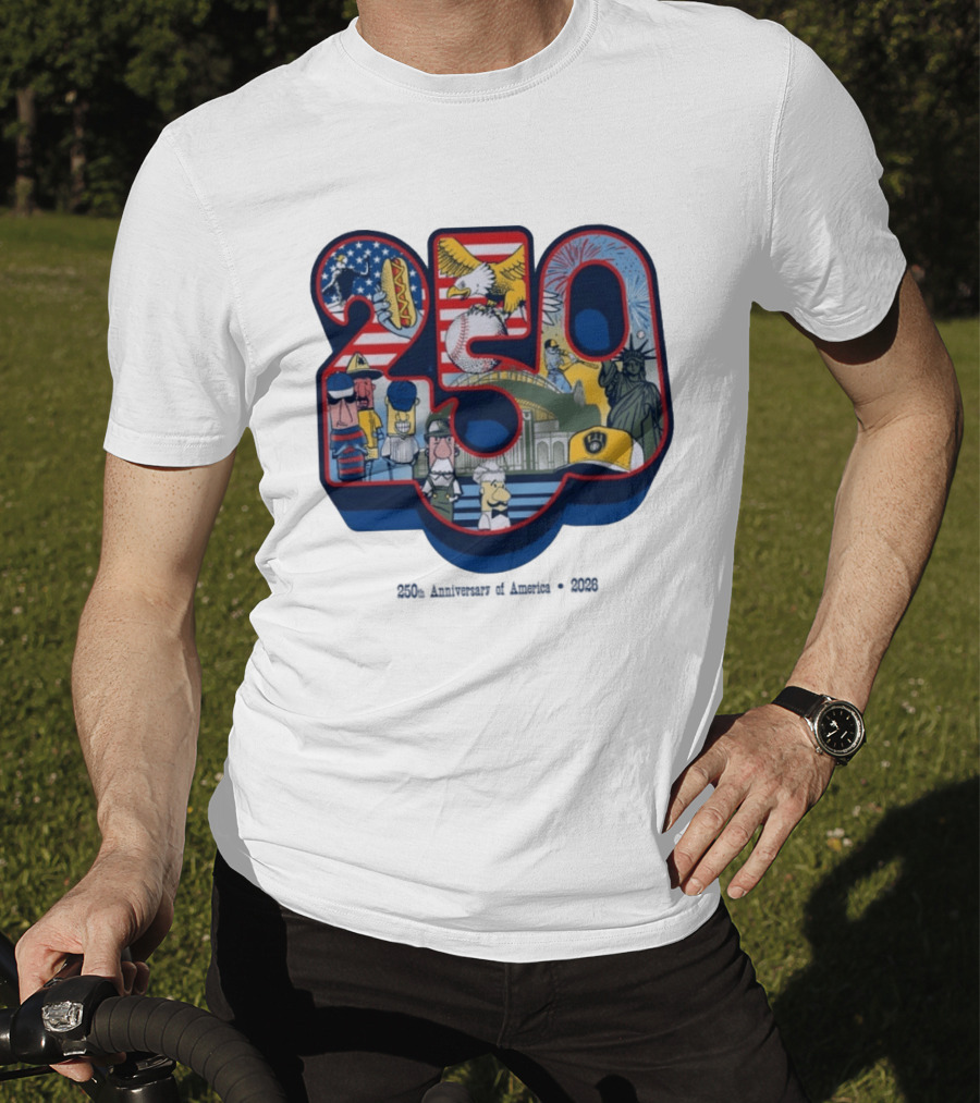 Milwaukee Brewers American Baseball Hotdog Eagle Statue Of Liberty 250th Anniversary Celebration T-Shirt