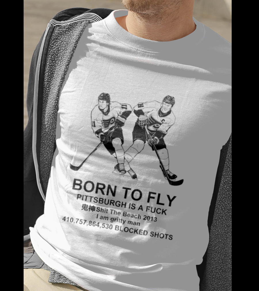 Born To Fly Philadelphia Flyers Versus Pittsburgh Rivalry NHL Hockey Blocked Passes T-Shirt