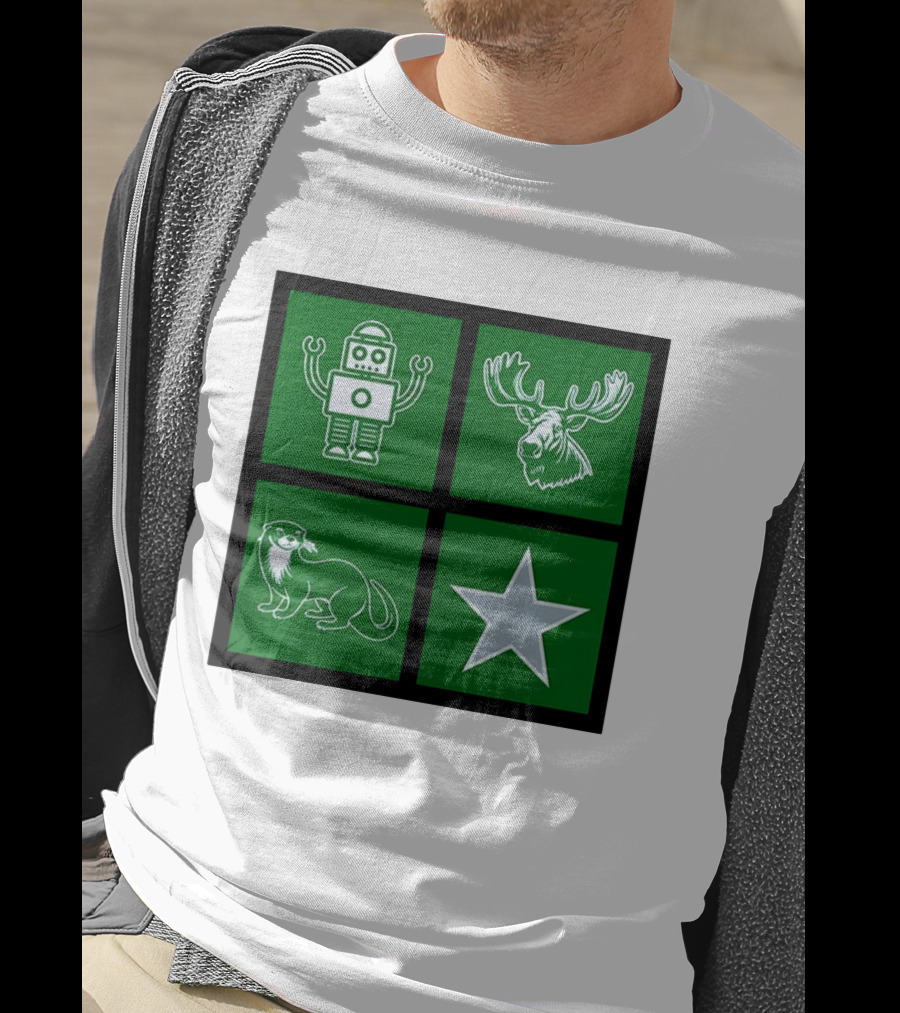 Robot Moose Otter Star Quadrant On Green T-Shirt