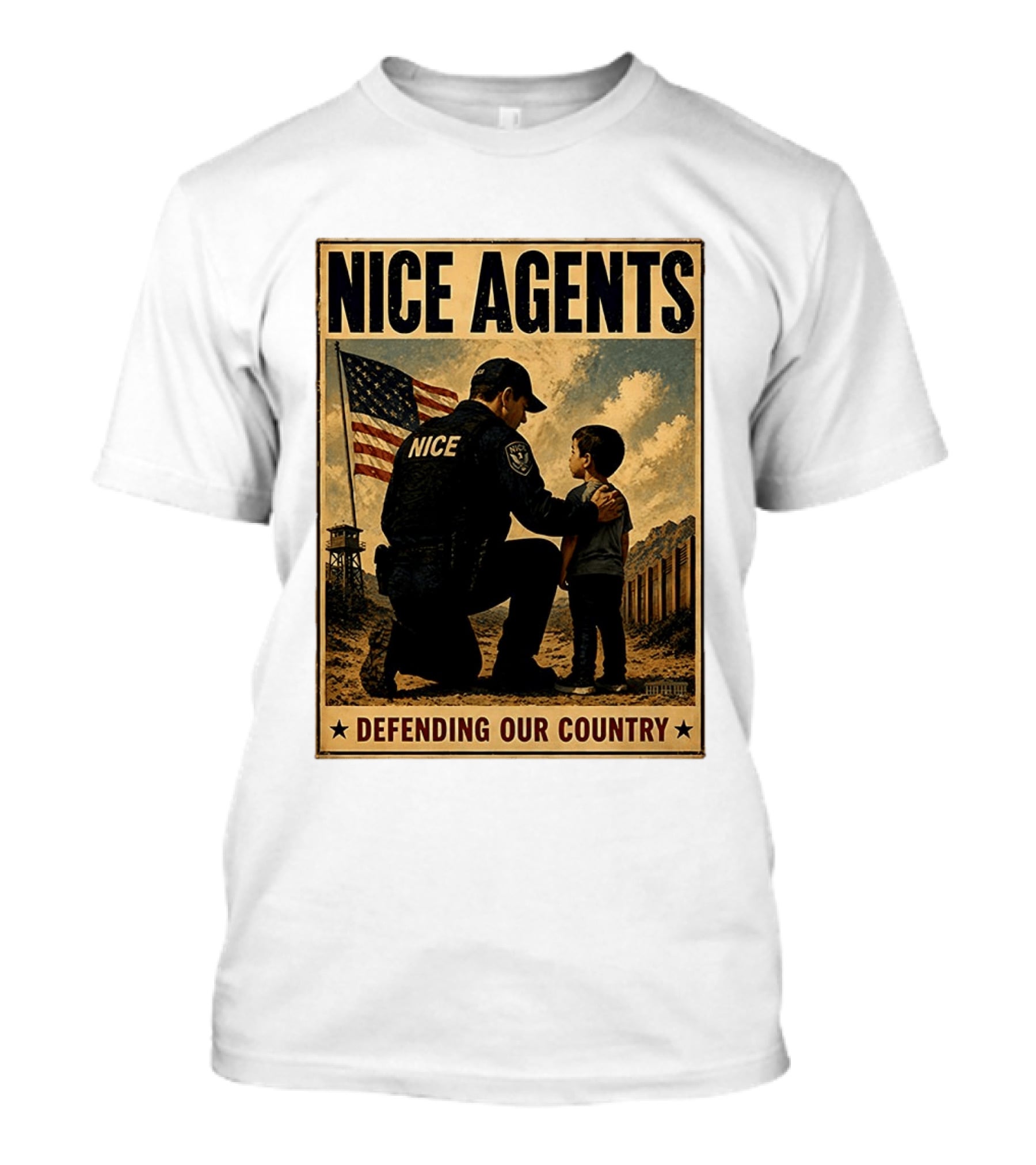 Nice Agents Defending Our Country Flag Patch Officer And Child T-Shirt
