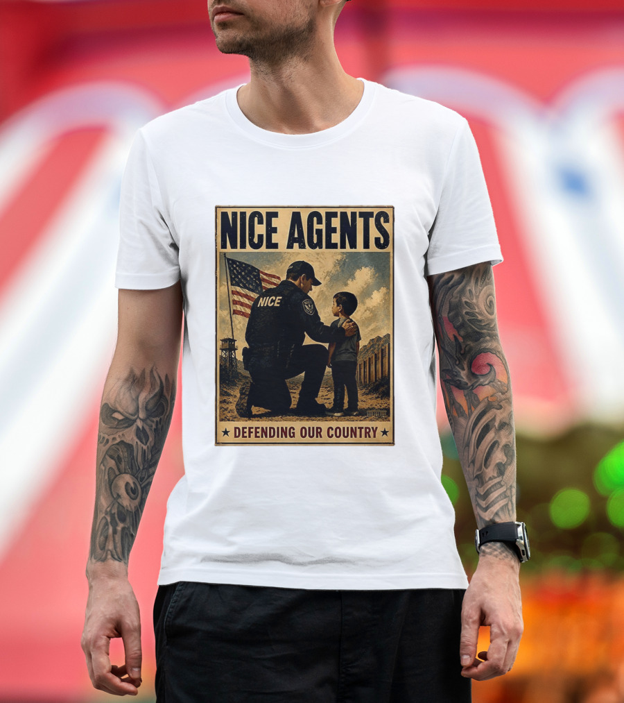Nice Agents Defending Our Country Flag Patch Officer And Child T-Shirt
