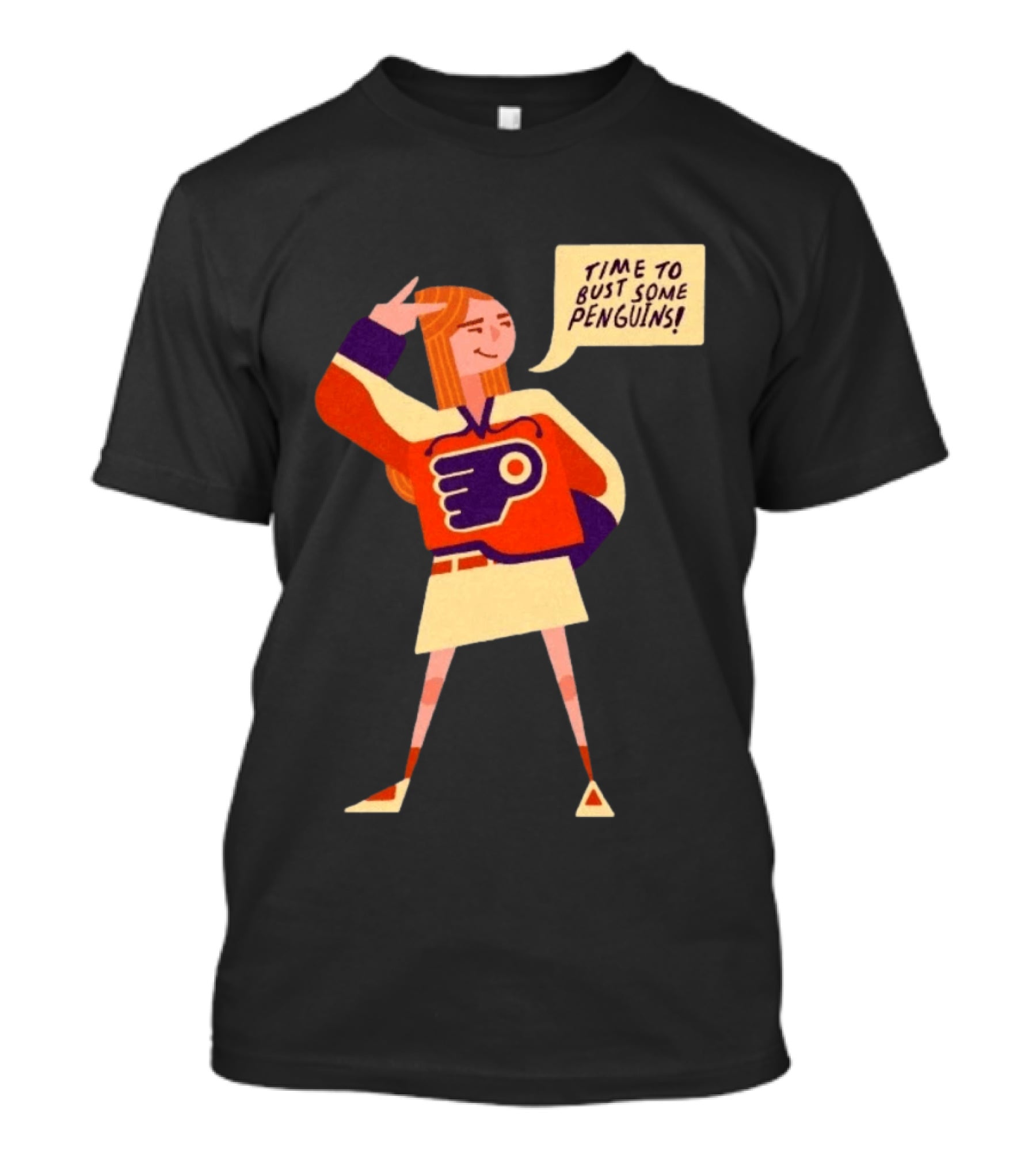 Philadelphia Flyers Time To Bust Some Penguins Retro Cartoon T-Shirt