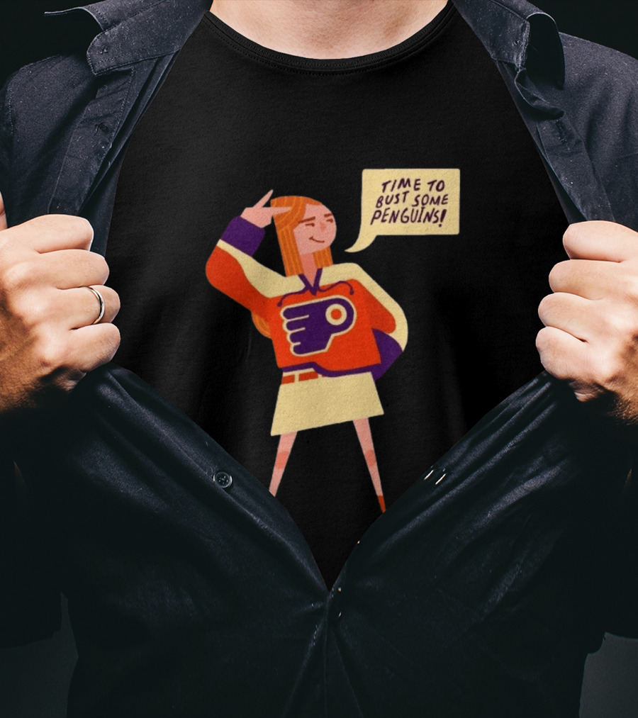 Philadelphia Flyers Time To Bust Some Penguins Retro Cartoon T-Shirt