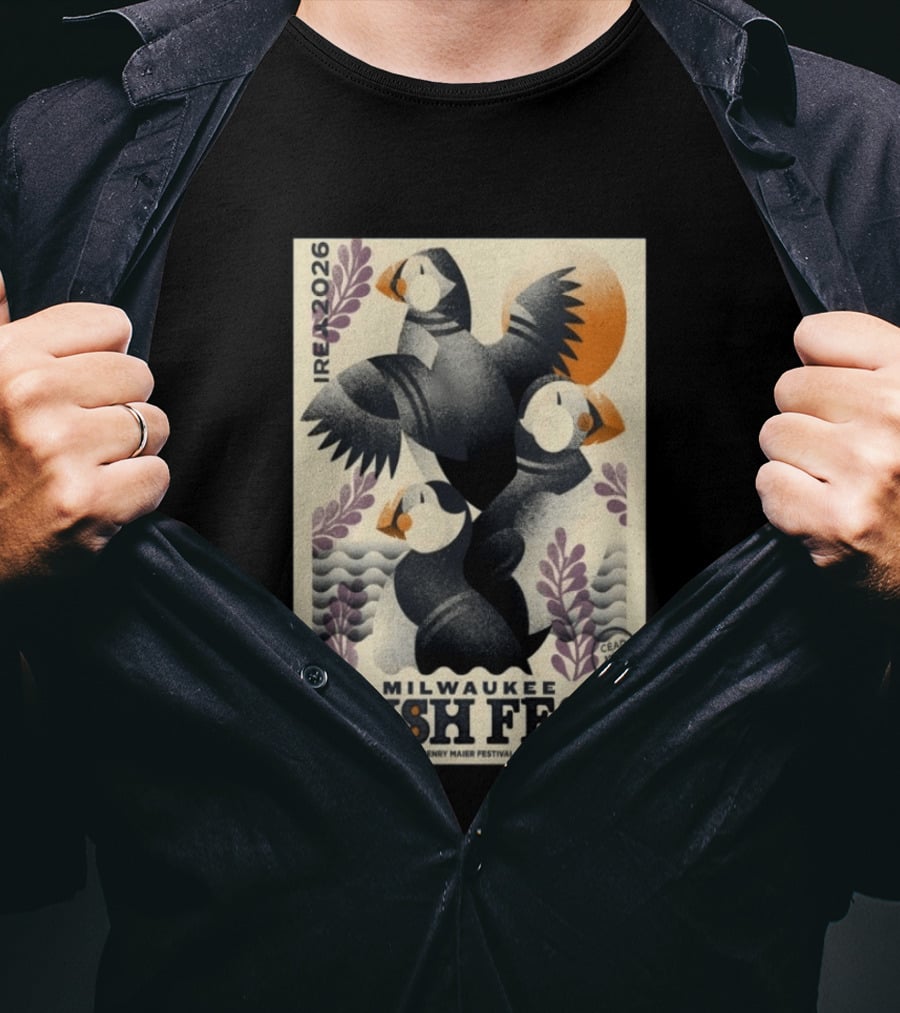 Milwaukee Irish Fest August 13 16 2026 Wisconsin Henry Maier Festival Park Ireland Céad Míle Fáilte Puffins T-Shirt