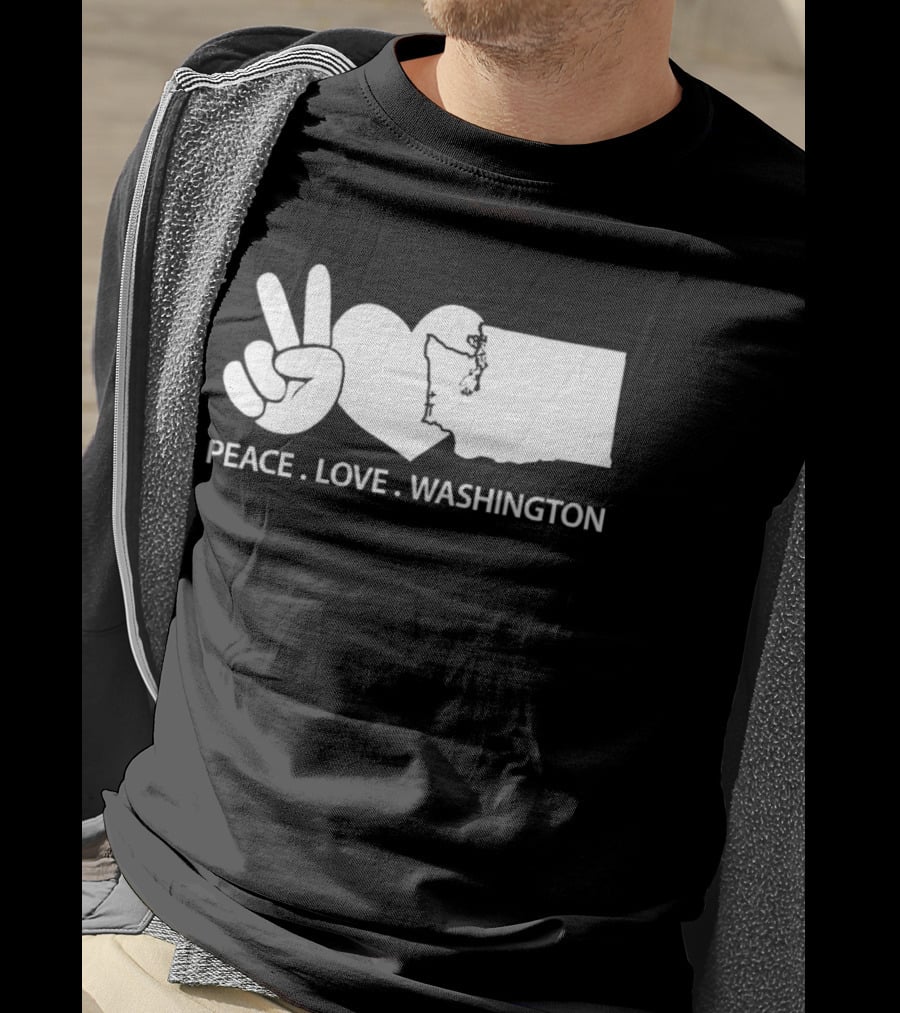 Peace Love Washington State Map Hand Gesture T-Shirt